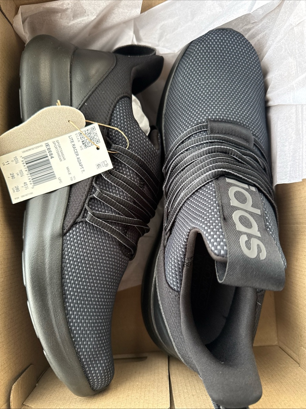 Adidas Lite Racer Adapt 7.0 Running Shoes Men’s Sz 11 Wide 11W Sneakers Black - Picture 3 of 5